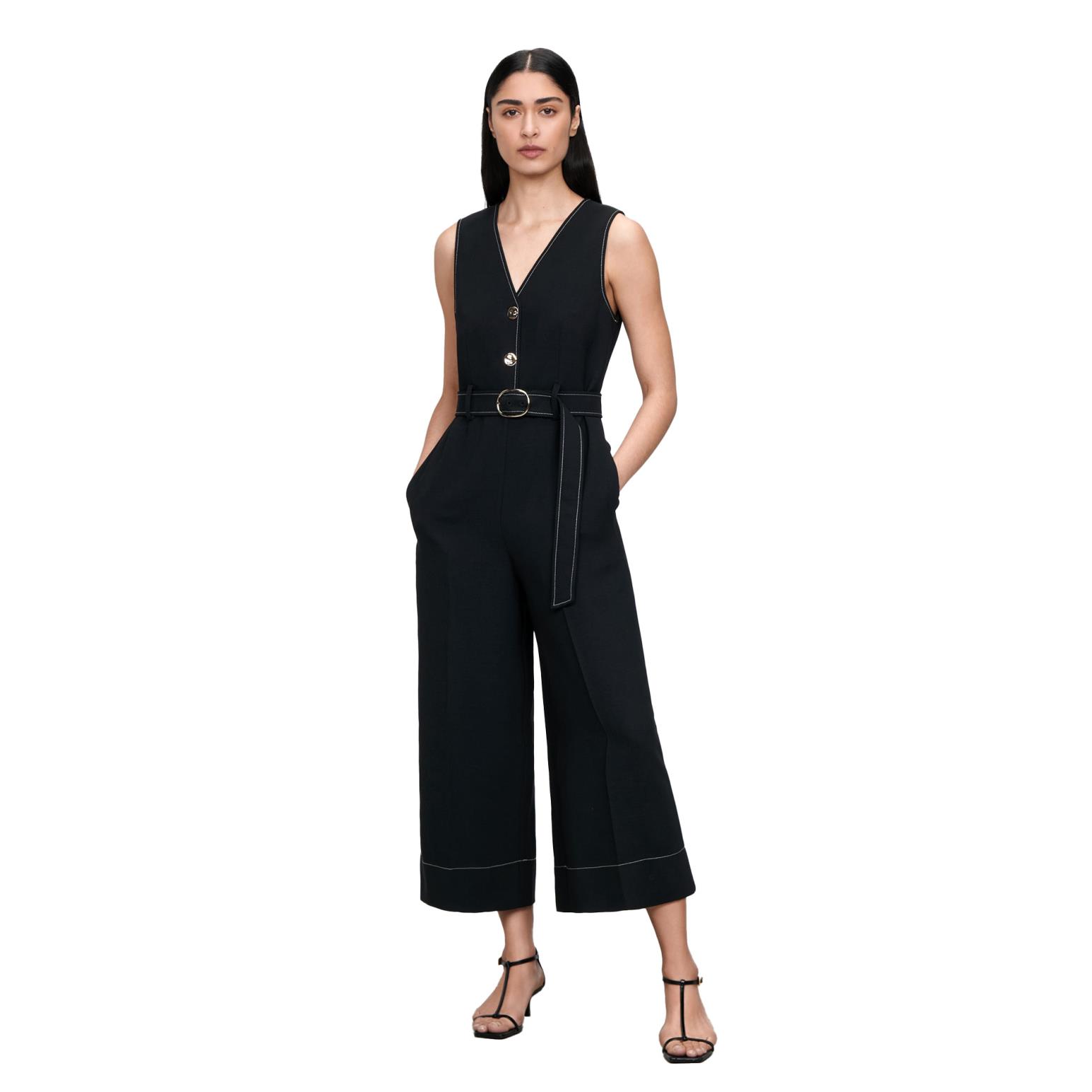 Veronika Maine Double Weave Belted Jumpsuit